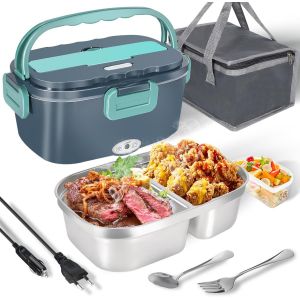 KALANKA-Bo&icirc;te &agrave; Lunch &eacute;lectrique, 80 W, 1,5 l, 3 en 1 (12 V/24 V/220 V) avec Fourchette et Cuill&egrave;re, Bo&icirc;te &agrave; D&eacute;jeuner &eacute;lectrique, Portable pour Camion, Famille, Camping - Neuf