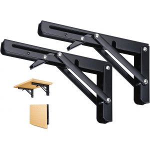 CMWX-2 Pi&egrave;ces Support d' &Eacute;tag&egrave;res Pliable, 500mm &Eacute;querre Pliante Noir Support Console Pliants, Murale Supports Pliante, Pour Table Etagere Murale Garage Cuisine Chambre Bureau, Gain de place, 100KG P - Neuf