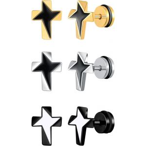 Kal-Boucles D'oreilles Croix En Acier Inoxydable Pour Femmes Hommes Clous D'oreilles À Vis Boucle D'oreille Piercing Cartilage D'étoile Fantaisie Décoration Adolescent - Neuf