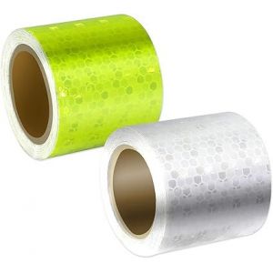 2PCS 5cm x 3m Ruban Réfléchissant (Jaune et Blanc) de la Sécurité de la Bande Réfléchissante Avertissement Bande de Marquage de Haute Visibilité Auto-Adhésif Autocollant Vélo Voiture Moto d'Activité - Neuf