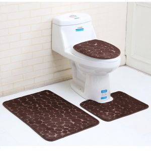 3pcs Tapis De Bain Mousse Mémoire Piédestal Et Tapis De Bain Tapis De Douche Tapis De Salle De Bains,Tapis Contour en U et Couverture De Siège De Toilette(Brun) - Neuf