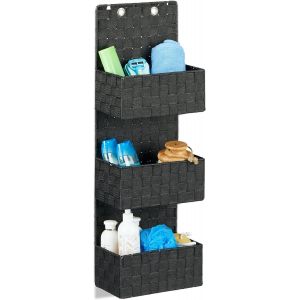 Organiseur De Porte Tissu &Agrave; Suspendre Rangement Mural &Agrave; Accrocher 3 Compartiments Hxlxp: 75X25X15 Cm, Noir - Neuf