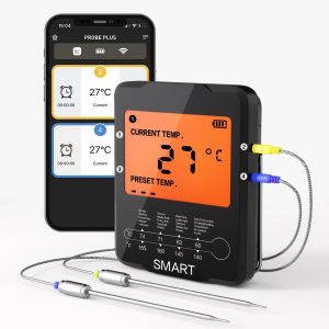 Thermom&egrave;tre &agrave; viande sans fil, thermom&egrave;tre num&eacute;rique intelligent pour la cuisson au barbecue avec 4 sondes pour cuisine de gril &agrave; barbecue Smoker, prise en charge iOS et Android - Neuf