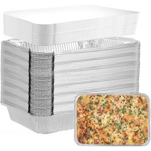 Ulteronixshop-100 Pi&egrave;ces Barquette Aluminium Avec Couvercle 850 Ml Barquette Alimentaire Jetables, Barquettes En Aluminium Jetables Pour La Cuisson Au Barbecue Cuisine (21,3 X 14,3 X 4,3 Cm) - Neuf