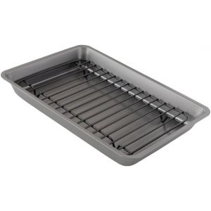 CHECARZHN--NO1-Petit Plat À Rôtir Antiadhésif Avec Grille De Cuisson - Plat Four Rectangulaire (29 X 18 Cm) Ultra Résistant - Plaque De Four Pour Rôtir, Barbecue, Lasagne Et Gratin - Neuf