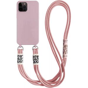 KAL-Cha&icirc;ne De T&eacute;l&eacute;phone Portable Pour Iphone 14 Pro Max - Bandouli&egrave;re - En Silicone Liquide Avec Cordon De Serrage - Rose - Neuf