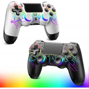 Manette Sans Pour Ps-4, Manette De Jeu Compatible Avec Ps-4/Pro/Slim, Manette De Jeu Bluetooth Avec Éclairage Rvb, Batterie 1000 Mah, Prise Audio 3,5 Mm Et Fonction Turbo - Neuf