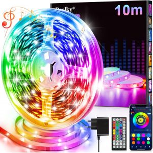 Ruban Led, 10m Flexible Rgb Bande Led Decoration Chambre, Bluetooth App Contrôle Synchroniser Avec Rythme De Musique, Led Chambre Pour Gaming Room, Plafond, Mariage, Fête, Cuisine, Tv, Bureau - Neuf