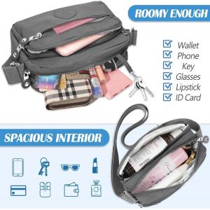 TZF-Petit Sac bandoulière Femme, Léger Sac Porté épaule Imperméable en Nylon Sac à Main Loisir avec Multi-poches et Bandoulière Réglable Sac Besace ete Zippé pour Femme Filles - Neuf