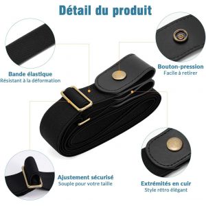 Tzf-Ceinture Sans Boucle Elastique Femme Homme - Ceinture Invisible Réglable Pour Jeans, Pantalon, Robe - Dégagement Rapide Confortable - Neuf