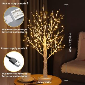 CAUC-Arbre de Bouleau Lumineux avec 144 LED Blanc Chaud, USB Arbre Lumineux Interieur Ajustable Sapin Lumineux de Brindilles Fonctionne avec des Piles Arbre LED pour D&eacute;coration Int&eacute;rieure No&euml;l f&ecirc;te P - Neuf