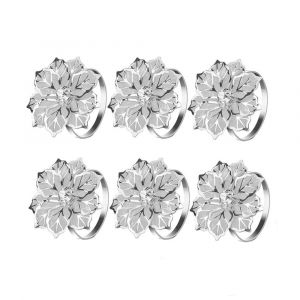 (6 Pi&egrave;ces, Argent) Porte-Anneau De Serviette En M&eacute;tal &Agrave; Motif De Fleur Creuse, Pour F&ecirc;te, Banquet, No&euml;l, D&eacute;coration De Boucle De Serviette, Cadeau - Neuf