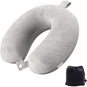 KALANKA-Oreiller de voyage en mousse &agrave; m&eacute;moire de forme l&eacute;ger et rapide pour avion, train, voiture, voyage, camping (gris clair) - Neuf