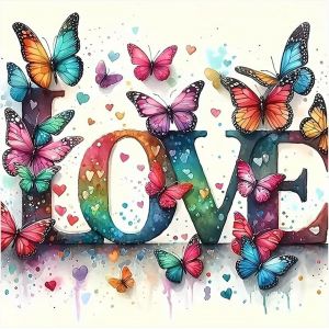 Ayuhr-Peinture Diamant Love Avec Papillon 30 X 30 Cm - Peinture Diamant - Panneau De Porte - Amour Papillon - Mosaïque - Peinture Diamant - Art - Broderie Au Point De Croix - Images Cadeau - - Neuf