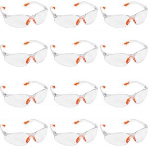 Lot De 12 Lunettes De Sécurité Transparentes - Lunettes De Protection Avec Verres En Plastique, Pont Nasal Et Embouts De Branches En Caoutchouc Pour Plus De Confort - Lunettes Transparentes Epi - Neuf