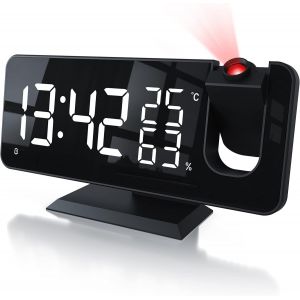 Radio-r&eacute;veil num&eacute;rique - R&eacute;veil &agrave; Projection - 7 Touches - 2 alarmes - Projection et lumi&egrave;re - Variateur de Voiture - M&eacute;moire Radio 15 FM - Affichage de la temp&eacute;rature et de l'humidit&eacute; - avec - Neuf