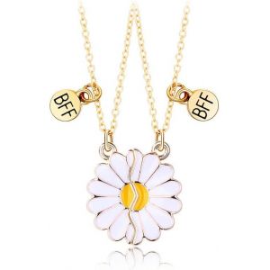 Kal-2 Pièces Collier Bff Pour 2 Filles, Collier Argent Femmes, Collier Amitie Coeur Separable Motif Marguerite Fleur Pour Soeur Friend Cadeau Jeune Fille Anniversaire - Neuf