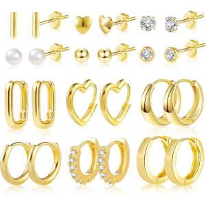 6 Pcs Boucles Doreilles Femme Acier Inoxydable Piercing Oreille Cartilage Helix,S925/Plaqué Or 14 Carats.[X193] - Neuf