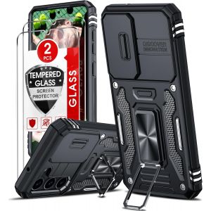 Sansh-Coque Pour Samsung S23 5g(Pas S23 Fe) Antichoc Avec Protection Caméra Coulissante,2*Verre Trempé,Étui De Pc Dur Et Tpu Silicone Militaire Anti-Rayures Coque Samsung Galaxy S23 Anneau-Noir - Neuf