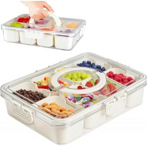 Tianyi-Plateau À Goûter Avec Couvercle Et Poignée, 8 Compartiments Divisés, Boîte À Goûter Portable Avec Compartiments Pour Légumes, Fruits, Bonbons, Noix, Épices Pour Pique-Nique, Fête, Voyage - Neuf