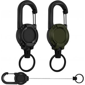 2 PCS Porte Badge Enrouleur R&eacute;sistant, Porte Clef Extensible Carte Porte-Cl&eacute;s R&eacute;tractable avec C&acirc;ble en Fil d'Acier Inoxydable 70cm, Enrouleur Badge d'Identit&eacute; avec Mousqueton pour Bureau &Eacute;cole Cl&eacute;s - Neuf