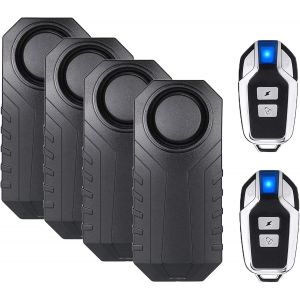 Ulteronixshop-Alarme De V&eacute;lo 113 Db &Eacute;tanche Sans Fil Avec T&eacute;l&eacute;commande, Anti-Vol, D&eacute;tecteur De Mouvement De S&eacute;curit&eacute; V&eacute;lo (4 Capteurs Avec 2 T&eacute;l&eacute;commandes) - Neuf