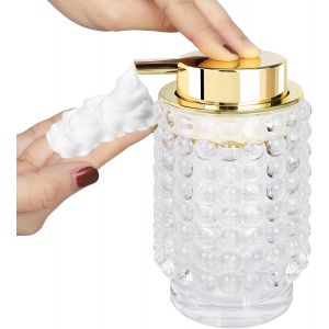 KAL-Distributeur De Savon Mousse, Distributeur Savon Verre, Distributeur Shampoing Vintage, Soap Dispenser Avec Tête De Pompe En Mousse, Flacon Pompe Transparent - Neuf