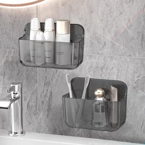 Lot de 2 Étagère Salle de Bain, Étagère Douche Sans Perçage en Plastique, Porte Shampoing Gel Douche, Paniers Rangement Mural pour Salle de Bain Cuisine, Blanc-Long Panier - Neuf