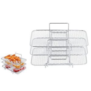 Grille en acier inoxydable pour friteuse &agrave; air Ninja DZ201 DZ401, grille amovible &agrave; 3 niveaux et d&eacute;shydrateur - Neuf