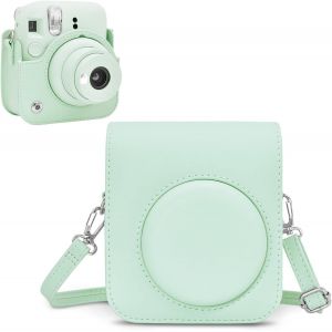 Housse pour Instax Mini 12-Étui de Protection en Cuir PU pour Fujifilm Instax Mini 12-Étui Amovible avec Bandoulière-Vert - Neuf