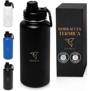 Inspireme Bouteille Thermique 1 Litre Acier Inoxydable | Bouteille Thermique 1 Litre Preuve Des Fuites | Bouteille Eau Froide & Chaude | Gourde Gym | Noir, Bleu Ou Blanc - Neuf
