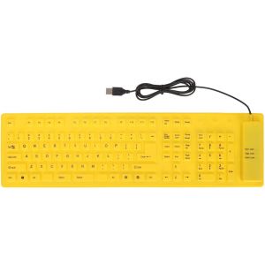 Clavier en Silicone Pliable - 108 Touches, Frappe Silencieuse, &Eacute;tanche, USB Filaire, Plug and Play, Conception Enti&egrave;rement Scell&eacute;e (Jaune) - Neuf