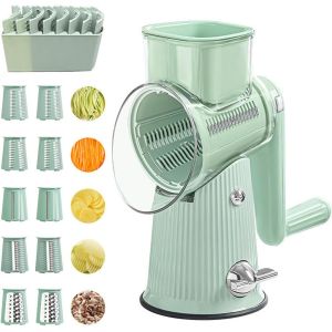 Chenquansarl-Râpe À Fromage Rotative, Trancheuse À Légumes Avec 10 Lames Interchangeables Et Poignée Et Boîte De Rangement, Râpe De Cuisine Coupe Rapide Pour Légumes, Fruits, Noix, Fromage, Chocolat - Neuf