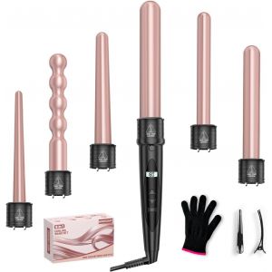 6 En 1 Fer À Boucler Cheveux En Céramique Chauffage Rapide Fer À Friser Avec Lcd Écran Température Réglable Ensemble De Grandes Et Petites Boucles Et Gant Anti-Brûlure - Neuf