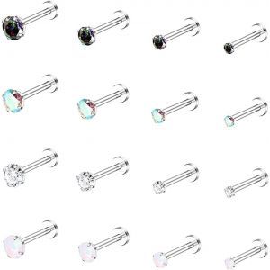 16 Pi&egrave;ces 16g Monroe Anneaux &Agrave; L&egrave;vres En Acier Chirurgical Helix Tragus Ongles Medusa Labret Piercing Bijoux Cz Opale Cartilage Boucle D'oreille Stud Pour Femmes 6mm 8mm - Neuf