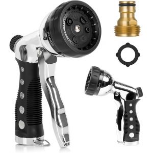 Ulteronixshop-Douchette de jardin en m&eacute;tal haute pression - 8 fonctions - D&eacute;bit d'eau r&eacute;glable - Pistolet d'arrosage pour jardin, douche d'animaux de compagnie, lavage de voiture - Neuf
