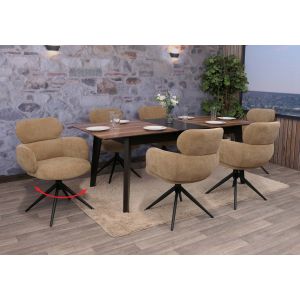 Lot de 6 chaises de salle &agrave; manger HWC-O77, chaise de cuisine, pivotante avec retour automatique, tissu (310 g/m&sup2;) chenille &Ouml;ko-Texmarron clair - Neuf