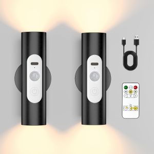 Subzonal-Applique Murale Led Avec D&eacute;tecteur De Mouvement Et T&eacute;l&eacute;commande - Lampe Murale Sans Fil Rechargeable Pour Int&eacute;rieur, Couloir, Escalier, Armoire, Chambre, Salon (Noir, Lot De 2) - Neuf