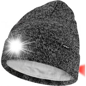 Unisexe 8 Led Bonnet Lampe Frontale,Usb Rechargeable Rouge Feu Arrière Clignotant Chapeau De Course Lumière Chaud Polaire Doublée Tricot Bonnet Cadeaux Pour Hommes Et Femmes - Neuf