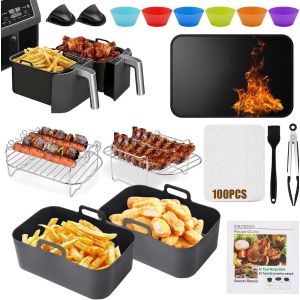 Moule Air Fryer, Accessoires Air Fryer pour Ninja AF400EU/AF300EU, et 7.6-9.5L Dual Zone Ninja Air Fryer Accessoires, impliquer Moule Silicone Air Fryer, Tapis r&eacute;sistant &agrave; la chaleur etc. - Neuf