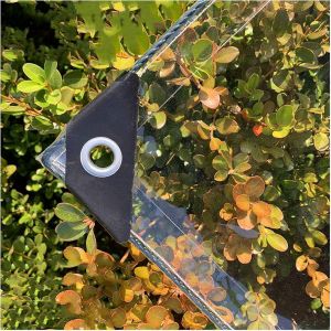 Spwa-Bâche Étanche Transparente 420g/M², 0.3mm Epaisse Multifonction Pvc Protection Baches Avec ?Illets, Pour Piscine, Jardin, Voiture, Mobilier, Inclure Corde Et Serre-Câbles (1x2m) - Neuf