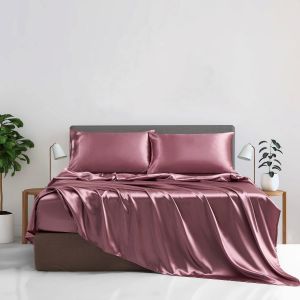 Drap Housse 200x200 Satin Vieux Rose Uni Bonnet 30 Cm Soyeux Brillant Luxe Soie Drap De Lit En Satin De Soie Polyester Douce Lisse Respirant Pour Matelas &Eacute;pais - Neuf