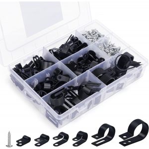 Belle Vous 271 Pi&egrave;ces Kit Collier de Serrage en Nylon de Type R - 6 Tailles - Collier Serrage Plastique Noir avec Vis de Montage - Collier Plastique Serrage pour C&acirc;bles et Conduits - Neuf