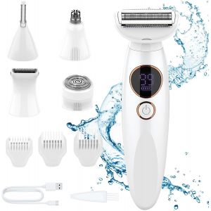 Rasoir Electrique Femme, 5 En 1 Tondeuse Femme Intime, Sec Et Humide Ipx7 Tondeuse Maillot Femme, Tondeuse Bikini Femme Pour Visage, Bras, Jambes, Aisselles - Neuf