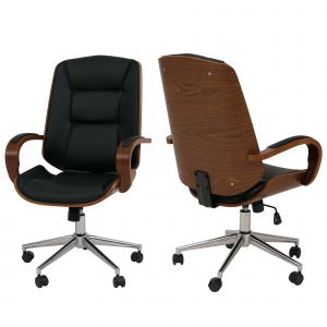 Chaise de bureau HWC-O83, chaise pivotante, fauteuil de direction, similicuir (280 g/m&sup2;) Bois courb&eacute; certifi&eacute; MVG Aspect noyernoir - Neuf