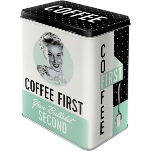 Boîte de conservation rétro L,Coffee First-Idée de cadeau pour nostalgiques,Grande récipient à café métallique,Design vintage,3 l - Neuf