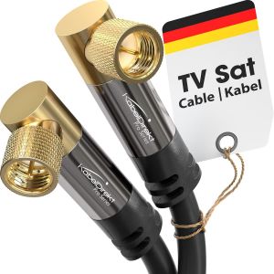 Câble Satellite & Antenne TV, Coaxial - angle 90° - 1m - Câble Sat 4K, connecteurs F - Disponible en 0,5-30m (radio/TV, DVB-T, DVB-C, DVB-S/DVB-S2, internet, noir) - Neuf
