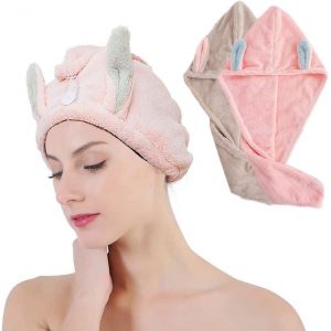 Cheveux Serviettes De Toilette, 2 Pièces, Sèche-Cheveux, Serviette Super Absorbante En Microfibre Cheveux Turban Avec Le Bouton Rapide De Sèche-Cheveux Pour Les Femmes (Rose, Marron) - Neuf