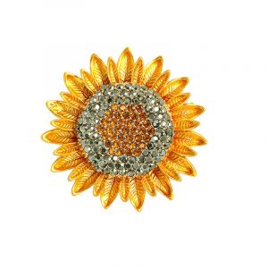 Broche Tournesol Rétro En Strass Doré, Élégante Broche Collier Polyvalente Pour Femme - Neuf