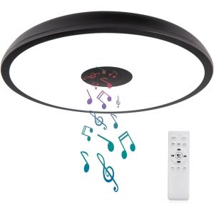 Plafonnier Led De Salle De Bain Avec Télécommande, Ip65, Diamètre : 28 Cm, Lumière À Intensité Variable, Avec Haut-Parleur Bluetooth, Lampe De Salle De Bain Étanche Avec Adaptateur À Vis E27 - Neuf